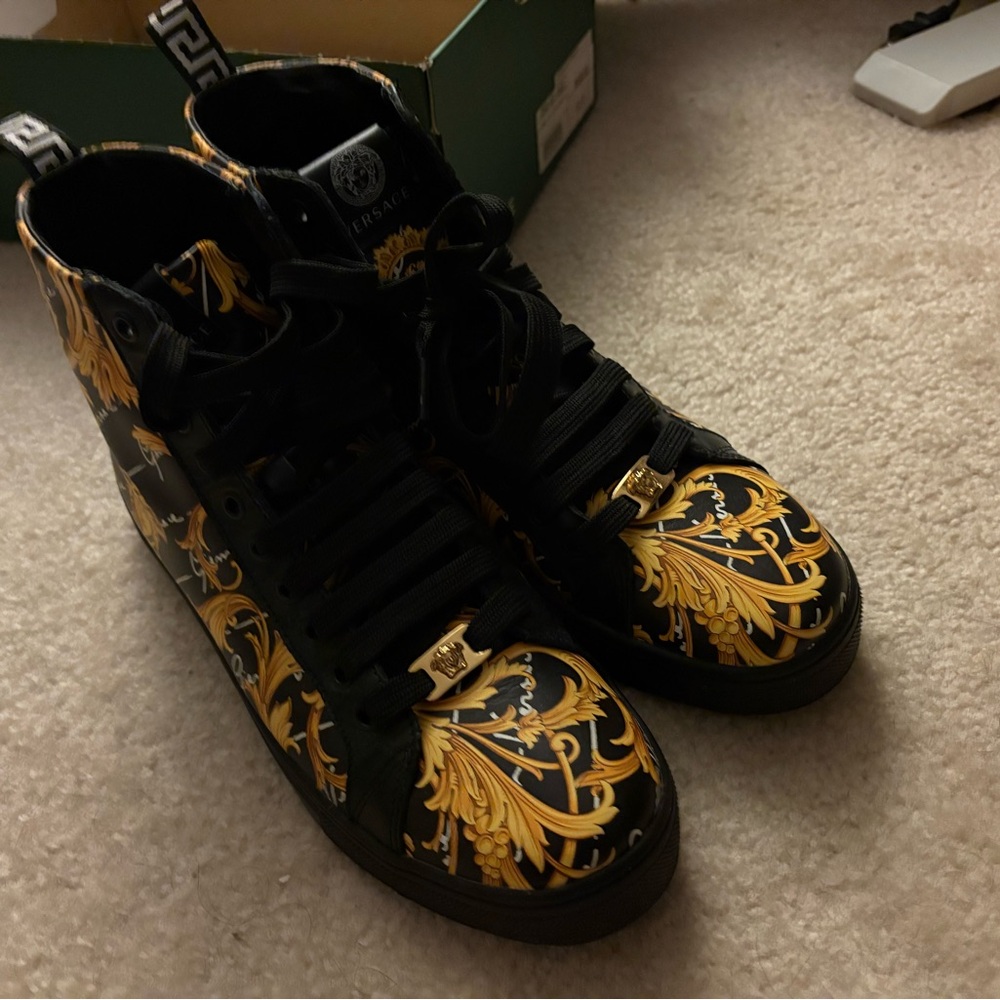 Versace Black & Gold Baroque High-Top Sneakers